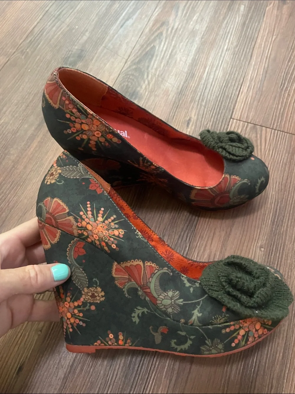 Desigual Women's Aguila Floral Red Multi Colored Shoe Pumps,38!!NEW